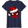 imageMarvel Christmas SpiderMan Santa Hat TShirtNavy Blue