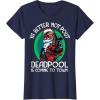 imageMarvel Deadpool Is Coming To Town Christmas TShirtNavy Blue
