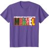 imageMarvel Logo with Christmas Holiday Avengers Decorations TShirtPurple Heather
