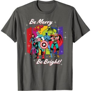 imageMarvel Avengers Christmas Holiday Retro Be Merry Be Bright TShirtAsphalt Grey
