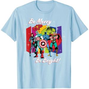 imageMarvel Avengers Christmas Holiday Retro Be Merry Be Bright TShirtBaby Blue