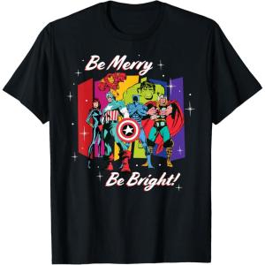 imageMarvel Avengers Christmas Holiday Retro Be Merry Be Bright TShirtBlack