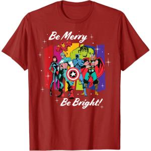 imageMarvel Avengers Christmas Holiday Retro Be Merry Be Bright TShirtCranberry Red