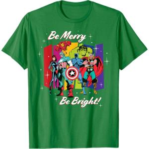 imageMarvel Avengers Christmas Holiday Retro Be Merry Be Bright TShirtKelly Green