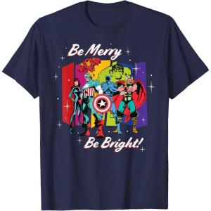 imageMarvel Avengers Christmas Holiday Retro Be Merry Be Bright TShirtNavy Blue