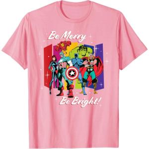 imageMarvel Avengers Christmas Holiday Retro Be Merry Be Bright TShirtPink