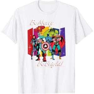 imageMarvel Avengers Christmas Holiday Retro Be Merry Be Bright TShirtWhite