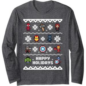 imageMarvel Avengers Christmas Sweater Happy Holidays Long Sleeve TShirtDark Heather Grey