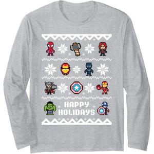 imageMarvel Avengers Christmas Sweater Happy Holidays Long Sleeve TShirtHeather Grey