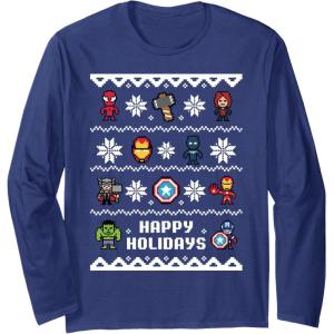imageMarvel Avengers Christmas Sweater Happy Holidays Long Sleeve TShirtNavy Blue