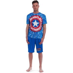 imageMarvel Avengers SpiderMan Thor Captain America Adult Tie Dye Pajama Shirt ampamp ShortsBlue
