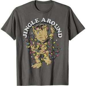 imageMarvel Christmas Groot Jingle Around Portrait TShirtAsphalt Grey
