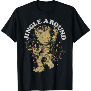 imageMarvel Christmas Groot Jingle Around Portrait TShirtBlack