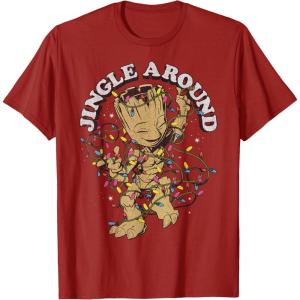 imageMarvel Christmas Groot Jingle Around Portrait TShirtCranberry Red