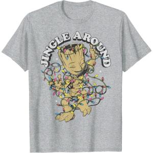 imageMarvel Christmas Groot Jingle Around Portrait TShirtHeather Grey