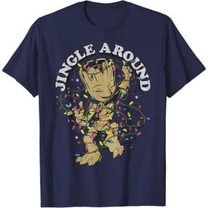imageMarvel Christmas Groot Jingle Around Portrait TShirtNavy Blue
