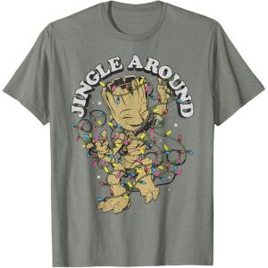 imageMarvel Christmas Groot Jingle Around Portrait TShirtOlive Heather