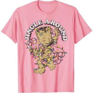 imageMarvel Christmas Groot Jingle Around Portrait TShirtPink