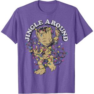 imageMarvel Christmas Groot Jingle Around Portrait TShirtPurple Heather