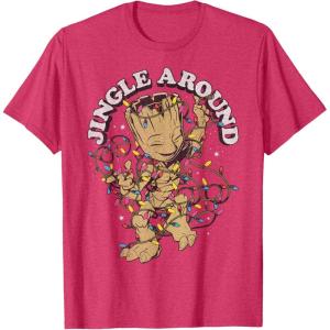 imageMarvel Christmas Groot Jingle Around Portrait TShirtRed Heather