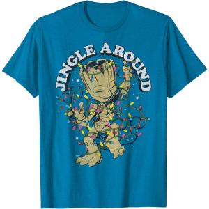 imageMarvel Christmas Groot Jingle Around Portrait TShirtSapphire Blue
