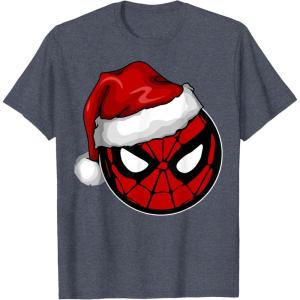 imageMarvel Christmas SpiderMan Santa Hat TShirtHeather Blue