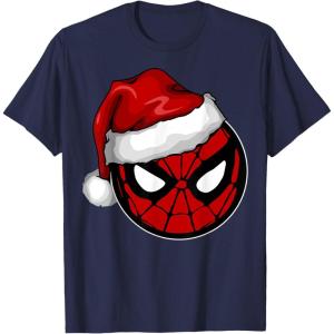 imageMarvel Christmas SpiderMan Santa Hat TShirtNavy Blue