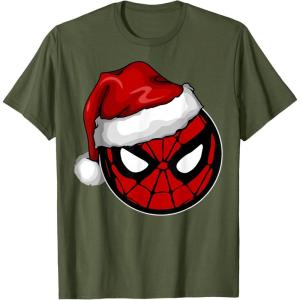 imageMarvel Christmas SpiderMan Santa Hat TShirtOlive Green