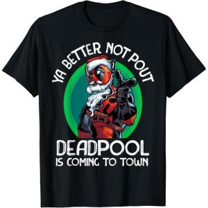 imageMarvel Deadpool Is Coming To Town Christmas TShirtBlack