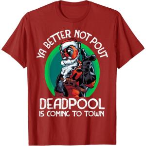imageMarvel Deadpool Is Coming To Town Christmas TShirtCranberry Red