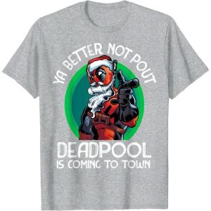 imageMarvel Deadpool Is Coming To Town Christmas TShirtHeather Grey