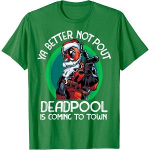 imageMarvel Deadpool Is Coming To Town Christmas TShirtKelly Green