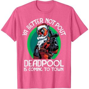 imageMarvel Deadpool Is Coming To Town Christmas TShirtPink Heather