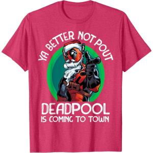 imageMarvel Deadpool Is Coming To Town Christmas TShirtRed Heather