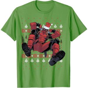imageMarvel Deadpool Santa Hat Ugly Sweater Christmas TShirtGrass Green
