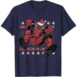 imageMarvel Deadpool Santa Hat Ugly Sweater Christmas TShirtNavy Blue