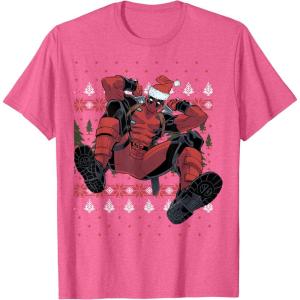 imageMarvel Deadpool Santa Hat Ugly Sweater Christmas TShirtPink Heather