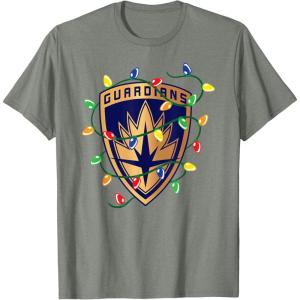 imageMarvel Guardians of the Galaxy Logo Holiday Christmas Lights TShirtOlive Heather
