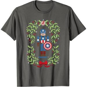 imageMarvel Holiday Christmas Avengers Captain America Nutcracker TShirtAsphalt Grey
