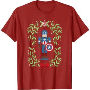 imageMarvel Holiday Christmas Avengers Captain America Nutcracker TShirtCranberry Red