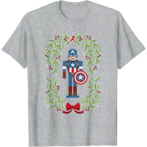 imageMarvel Holiday Christmas Avengers Captain America Nutcracker TShirtHeather Grey