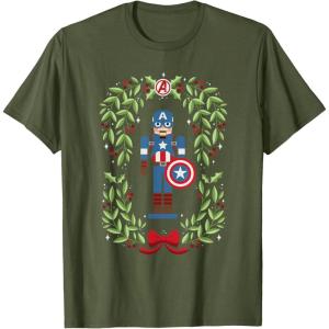 imageMarvel Holiday Christmas Avengers Captain America Nutcracker TShirtOlive Green