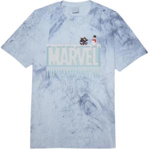 imageMarvel Holiday Snow Logo with Rocket Raccoon and Snowman Comfort Colors Adult Heavyweight TShirtBlue Tie Dye