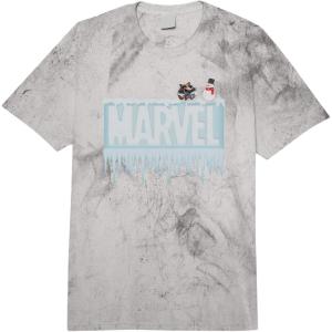 imageMarvel Holiday Snow Logo with Rocket Raccoon and Snowman Comfort Colors Adult Heavyweight TShirtGrey Tie Dye