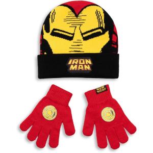 imageMarvel Iron Man Boys Red Beanie and Gloves Set  Winter Warmth Accessories with Iron Man Graphic
