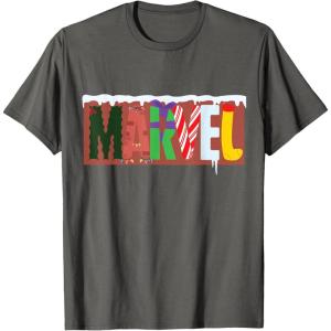 imageMarvel Logo with Christmas Holiday Avengers Decorations TShirtAsphalt Grey