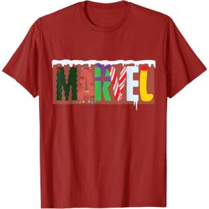 imageMarvel Logo with Christmas Holiday Avengers Decorations TShirtCranberry Red