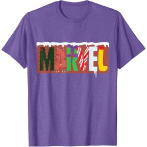 imageMarvel Logo with Christmas Holiday Avengers Decorations TShirtPurple Heather