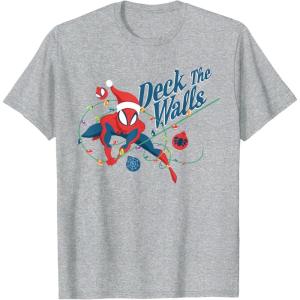 imageMarvel SpiderMan Deck The Walls Holiday TShirtHeather Grey