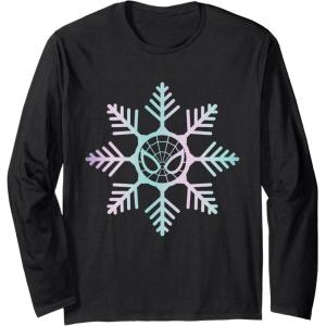 imageMarvel SpiderMan Winter Holiday Snowflake Logo Long Sleeve TShirtBlack